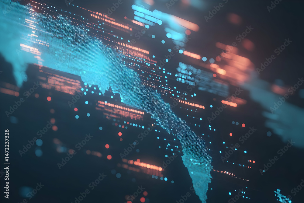 Poster global data flow visualized on a digital map
