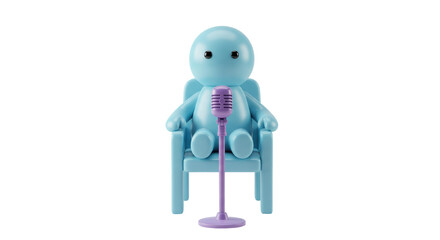 Isolated Cartoon Character with Microphone on Chair