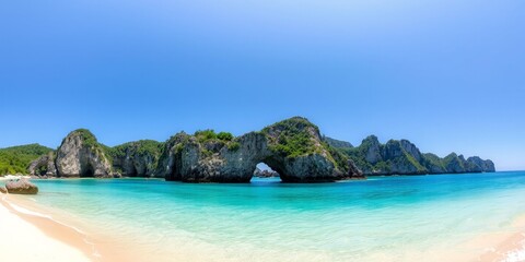 Fototapeta premium Stunning Beach Landscape Turquoise Waters and Dramatic Rock Formations