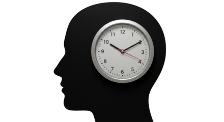 Isolated Silhouette Head with Clock Inside