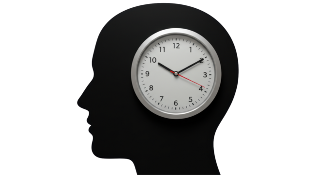 Isolated Silhouette Head with Clock Inside
