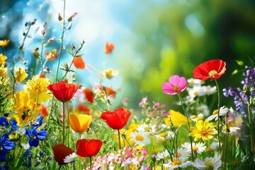 Fototapeta premium Spring brings a burst of color with wildflowers flourishing in their natural habitat.