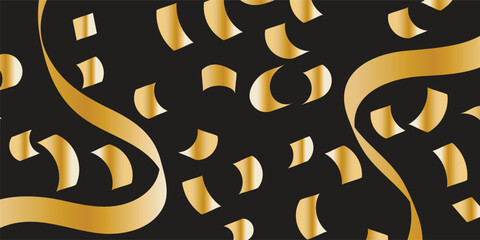 Falling shiny golden confetti isolated on transparent background. Bright festive tinsel of gold color. Elegant 3D Gold Glitter Confetti Animation Over Black Transparent Scene.