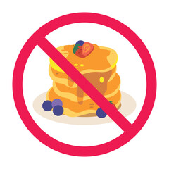 Forbidden sign with pancakes icon, no pancake allowed sign, dont eat pancakes, pancake prohibition symbol
