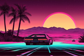 A colorful representation of summer adventures reminiscent of the 1980s.