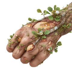 Halloween themed hand with nature elements transparent background digital art spooky environment