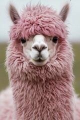 A unique alpaca showcasing its striking pink coat.