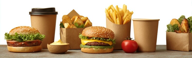 Fast Food Meal Set with Drinks