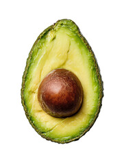 Closeup of a ripe avocado half showing its vibrant green flesh and brown seed a healthy and delicious on transparent background