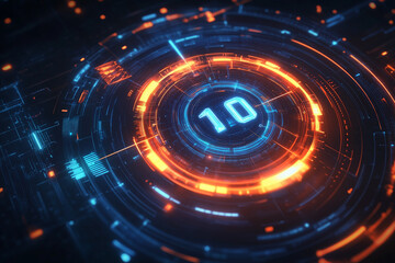 Obraz premium Abstract Digital Countdown Interface With Glowing Neon Circles And Particles