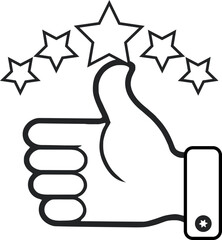 Outline Thumbs Up & Stars Rating Icon: Minimalist Feedback Symbol