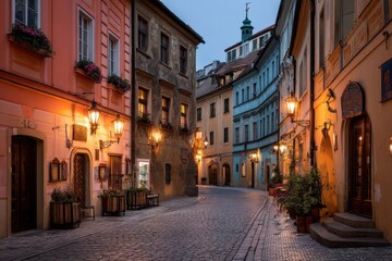 Historic cobblestone street lined with quaint buildings, evoking nostalgia
