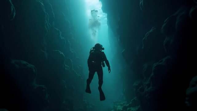 Buzo en el abismo del oc&eacute;ano