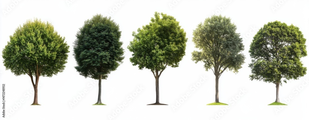 Aufkleber five lush, green deciduous trees isolated on a white background, perfect for landscaping or environm