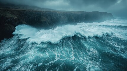 Obraz premium Powerful waves crashing against a dramatic cliff face