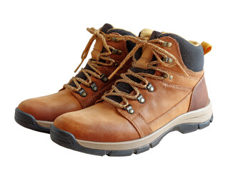 [Transparent Background PNG]Pair of Brown Leather Hiking Boots