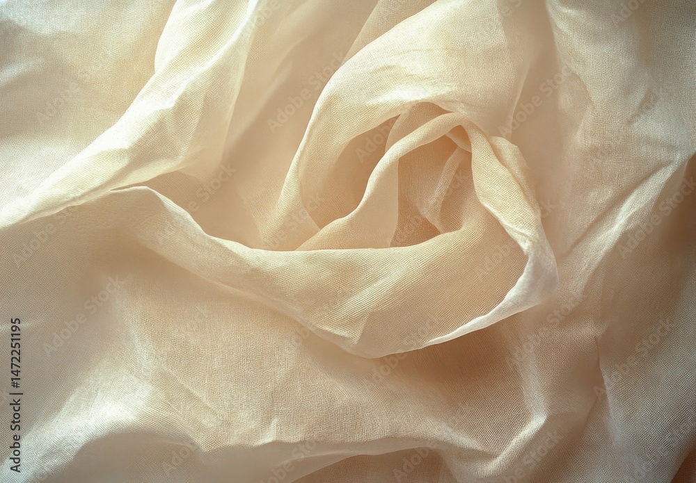 Aufkleber Cream-colored silk fabric draped in soft folds, creating an elegant and luxurious texture. The subtle light highlights the delicate sheen and intricate weave of the material. : Generative AI
