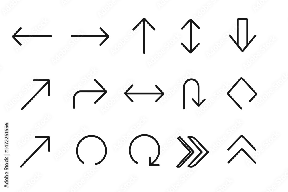 Poster vector icons depicting various directional arrows and shapes for clear navigation and design usage i