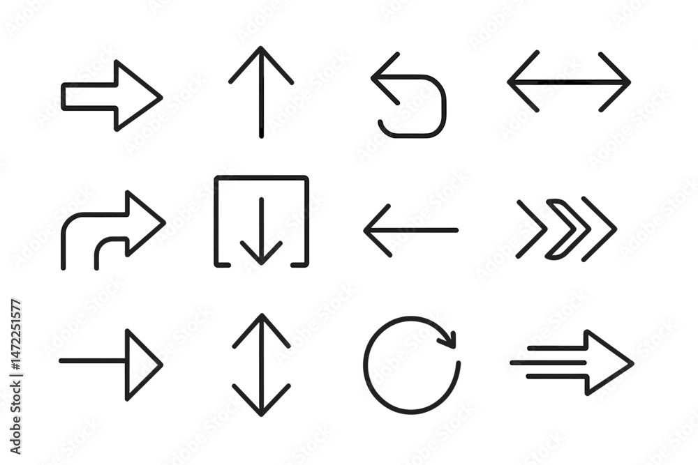 Poster vector icons representing various directional symbols for navigation and movement in design and sign