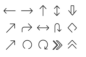 Vector icons depicting various directional arrows and shapes for clear navigation and design usage in digital projects