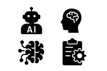 Conceptual representation of artificial intelligence, human cognition, and data management using vector icons