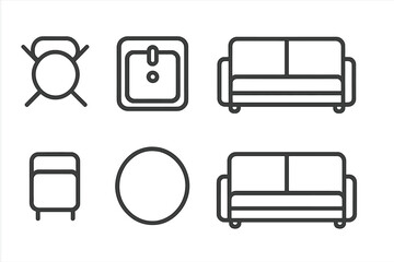 Vector icons illustrating various furniture items for modern interior design and home decor concepts