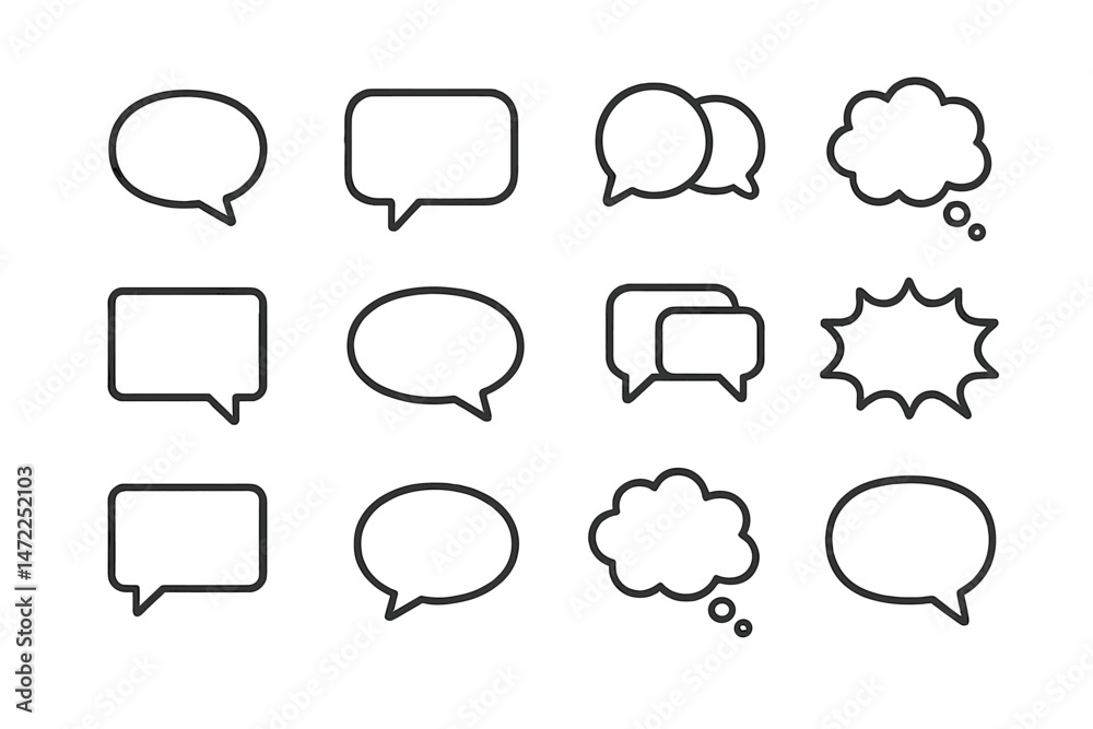 Poster vector icons of speech bubbles in various shapes and sizes for graphic design and communication purp