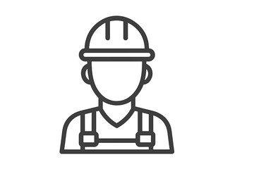 Outline of a construction worker wearing a hard hat and overalls in a minimalist vector style design suitable for various applications