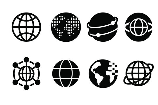 Various vector icons representing global connectivity and technology through globe designs and abstract representations