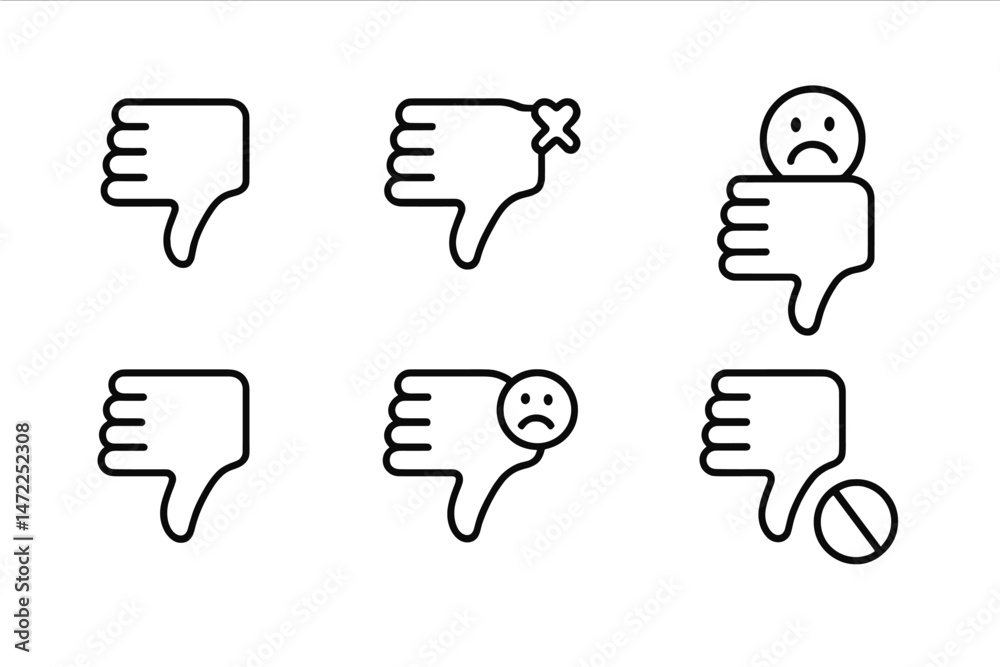 Poster vector icons representing negative feedback and disapproval in simple designs suitable for various d
