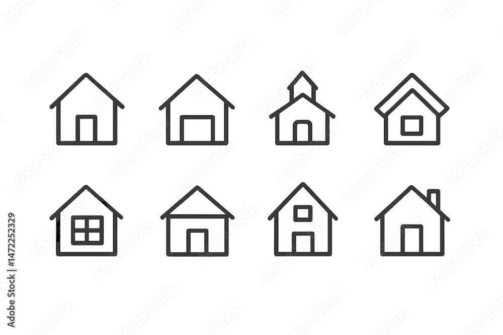 Poster vector icon set featuring multiple simple house designs and styles for use in various digital applic