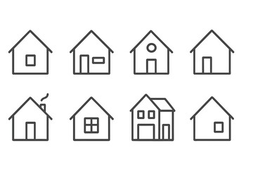 Various vector icons depicting different house designs showcasing architectural diversity in simplistic line art style