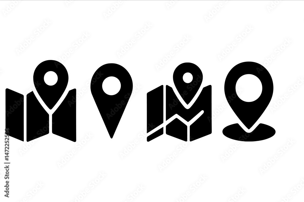 Poster vector icons representing location markers and map features in a modern design