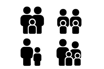 Vector icons representing family structures, including couples, single parents, and children in various arrangements