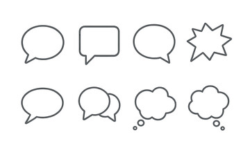 Vector icons representing speech bubbles, thought clouds, and action bursts designed for digital communication and graphic projects