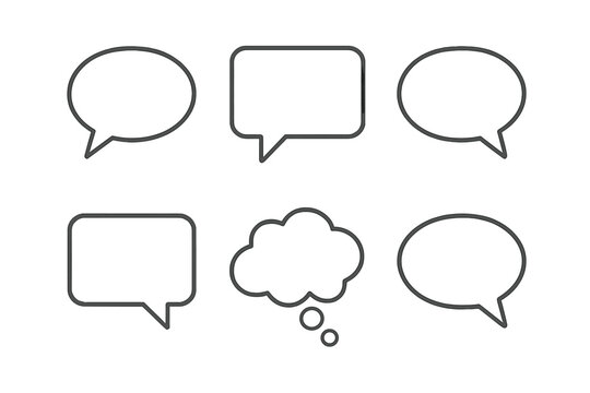 Vector icons of speech and thought bubbles in various shapes for communication representation