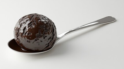 A 3D depiction of a dark chocolate truffle ice cream scoop, on a white background 