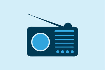 A minimalist vector illustration of a vintage radio receiver broadcasting classic audio content and music