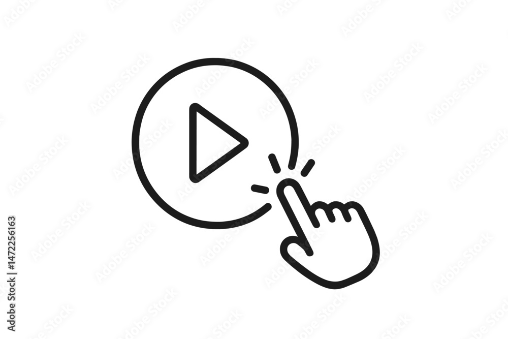 Poster clicking a play button icon with a hand pointer signifying interaction with multimedia content