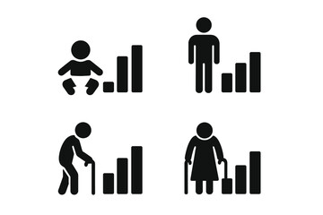 Icon representations of human development stages with growth bar indicators