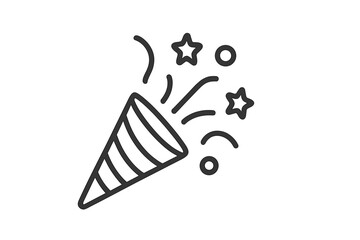 Vector icon of a party horn with colorful confetti and stars celebrating a festive event or occasion