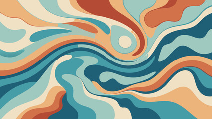 Abstract Layered Blue & Beige Topographic Waves Background

