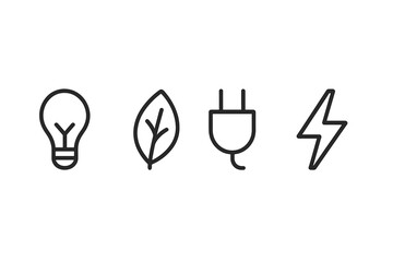 Energy efficiency vector icons representing light, nature, electricity, and sustainability