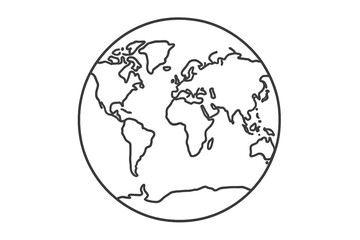 Vector icon representing a simple outline of the Earth showing continents and oceans in a minimalist design