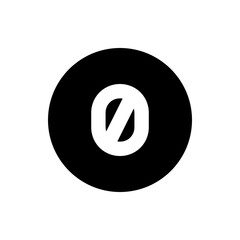 A black circle containing a white shape resembling a zero with a diagonal line through the center icon