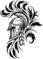 Fototapeta premium SVG vector of a dark fantasy skull entangled in twisted vines and roots. Detailed Illustration of a Warrior Helmet with Intricate Designs