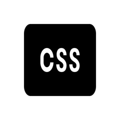 A black rounded rectangle with the white letters css centered inside the shape on a white background