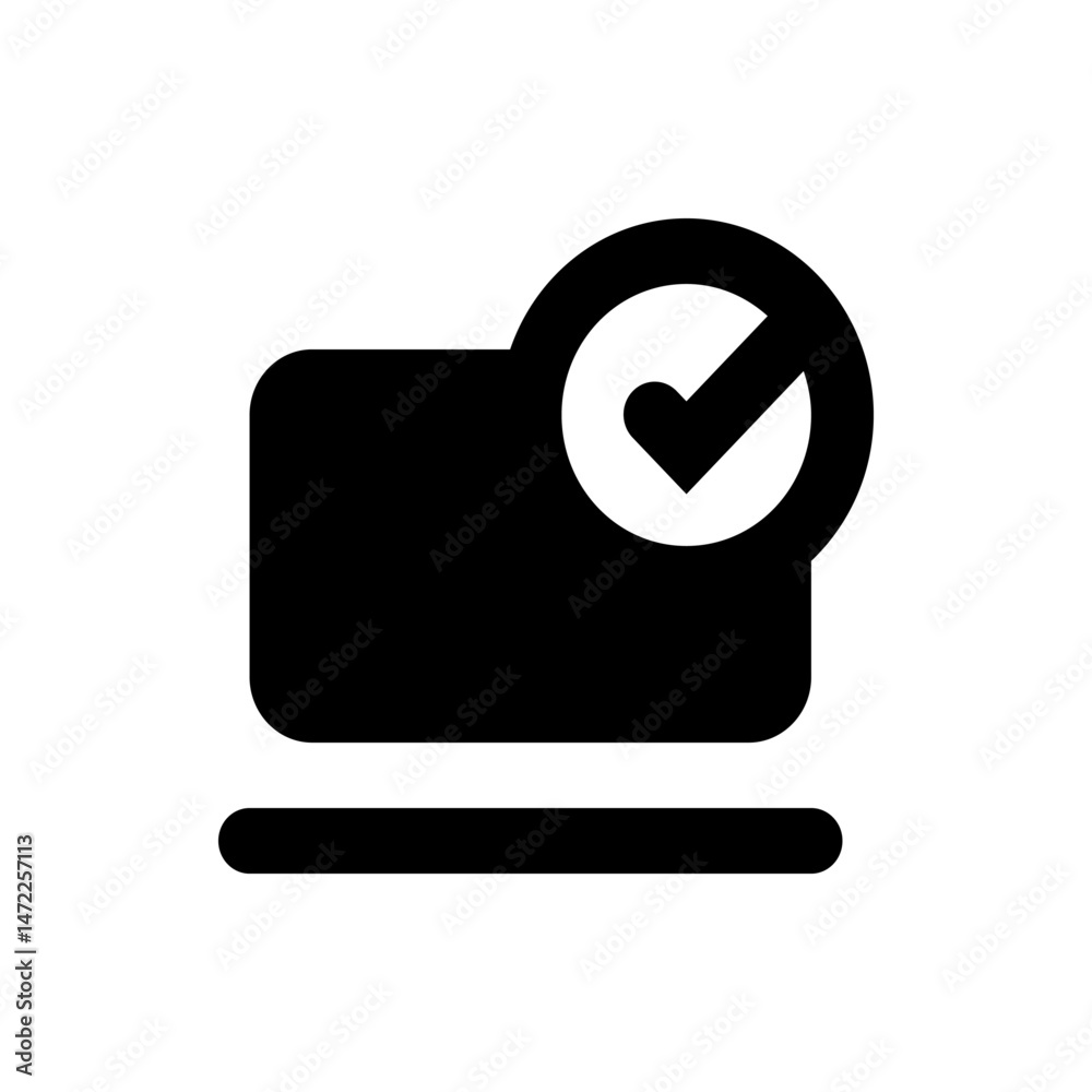Poster black folder icon with a check mark inside a circle positioned on the top right corner of the folder