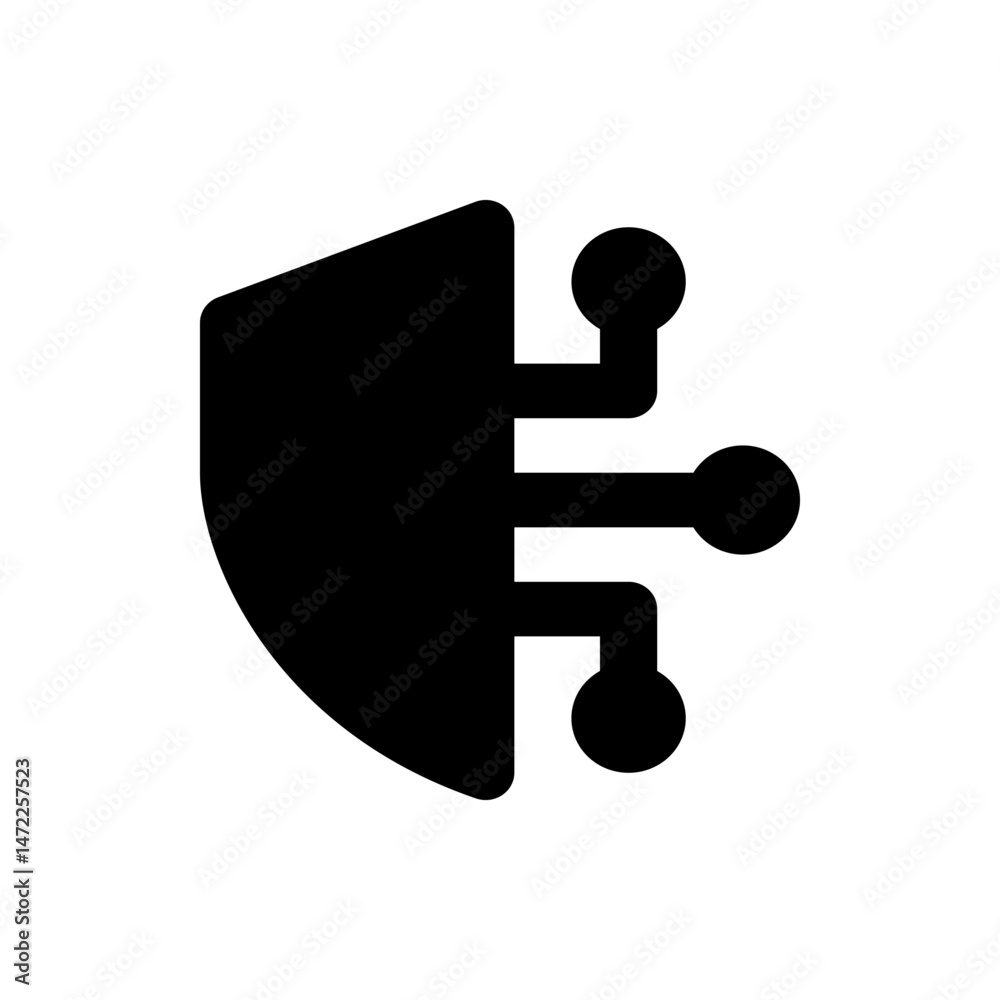 Poster black shield shape with rounded edges and three lines connecting to circles on the right side icon d