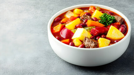 Hearty beef and bean stew in a bowl